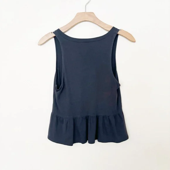American Eagle Outfitters V-Neck Peplum Tank Top Womens Sz XS Black Ruffle Hem - Picture 5 of 6